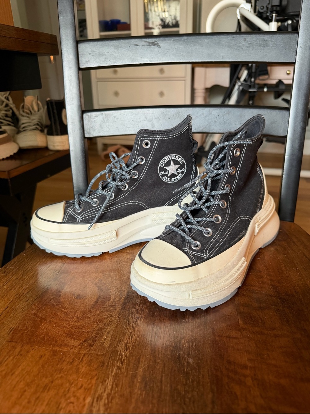 Converse Black Canvas High-Top Platform Sneakers with Cream Sole